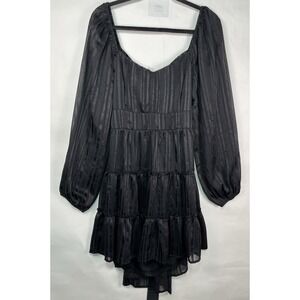 Altar'd State Mini Blk Dress with Tiered Skirt and Subtle Striped Pattern Sz XXL
